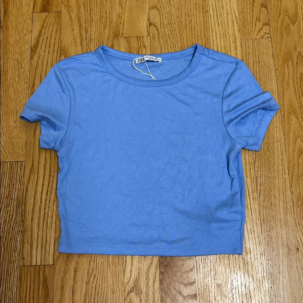 Zara crop t shirt blue size M NWOT